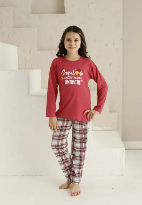 Pijama Fete, Mânecă Lungă, Distracție, Culoare Roz,Engros